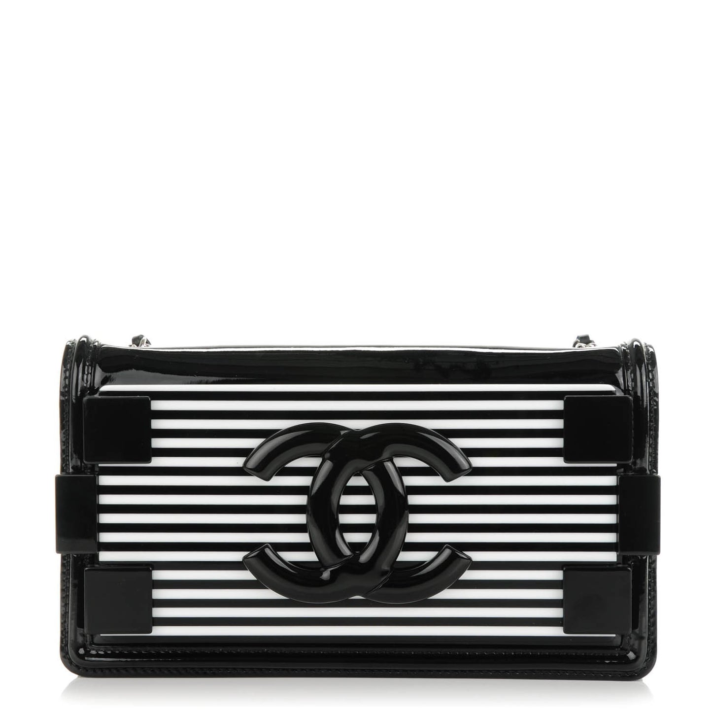 Plexiglass Patent Striped Boy Brick Flap Black White