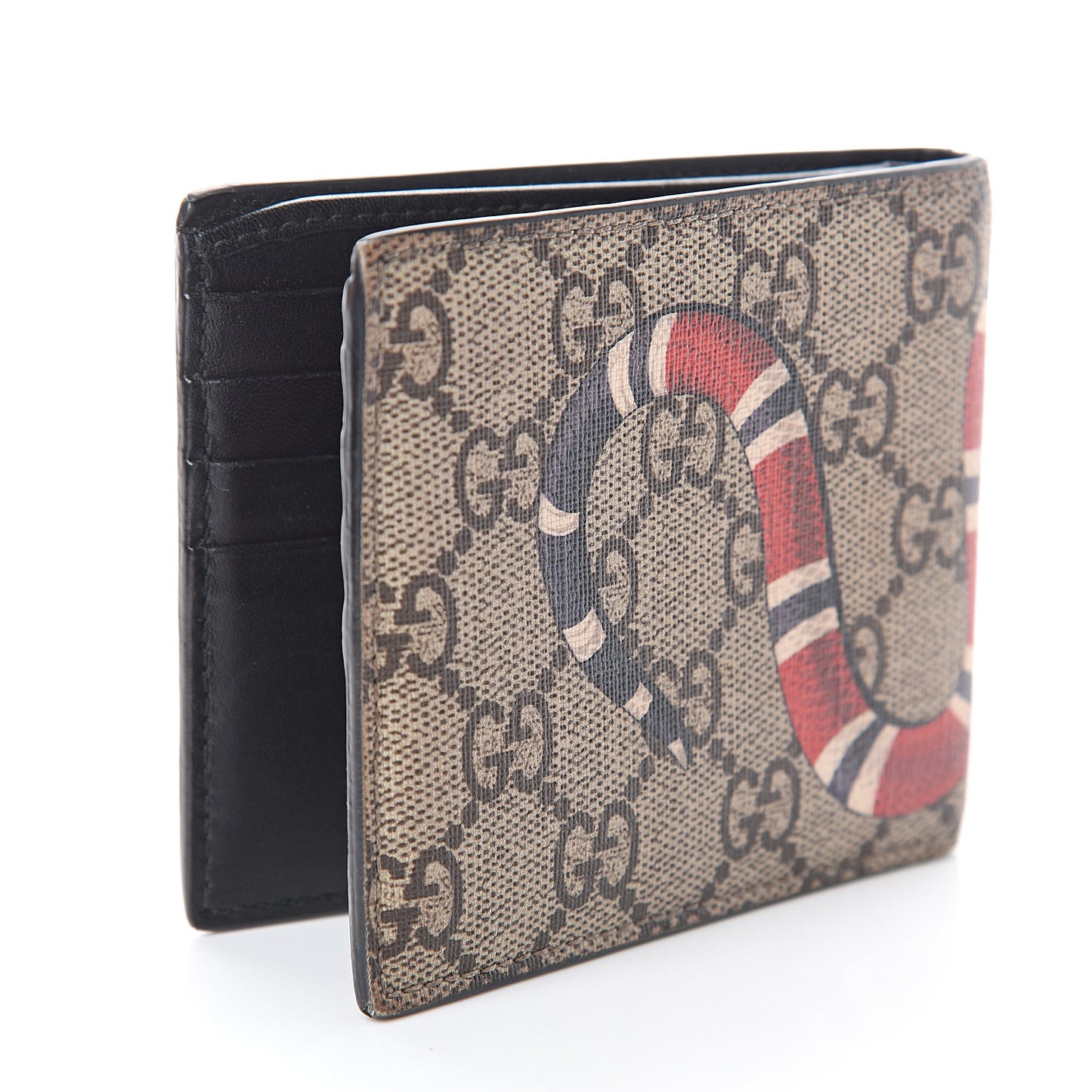 GG Supreme Monogram Selleria Calfskin Kingsnake Nice Bi-Fold Wallet Beige Ebony Multicolor Black