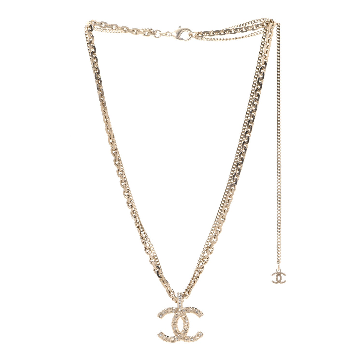 Chanel Crystal CC Multi Strand Chain Necklace Gold 3 of 6
