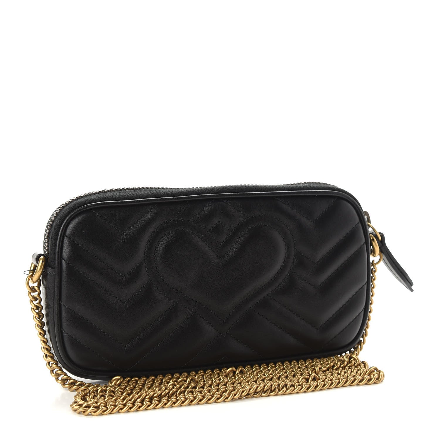 Gucci Calfskin Matelasse Mini GG Marmont Chain Crossbody Bag Black 3 of 10