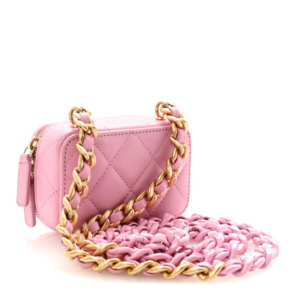 Chanel Lambskin Quilted Mini Lacquered Chain Clutch Pink 3 of 10