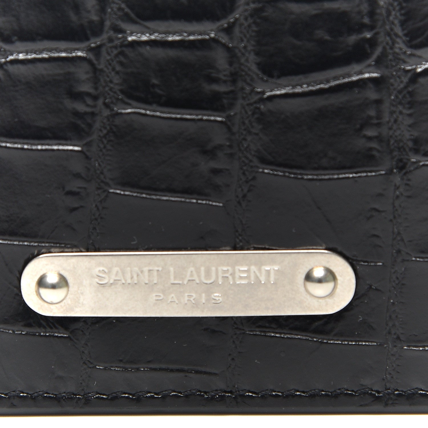 Saint Laurent Calfskin Crocodile Embossed East West Wallet Black 10 of 11