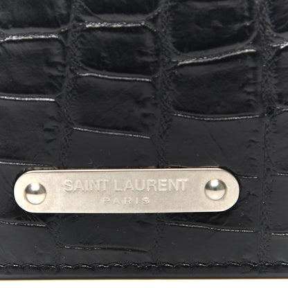 Saint Laurent Calfskin Crocodile Embossed East West Wallet Black 10 of 11