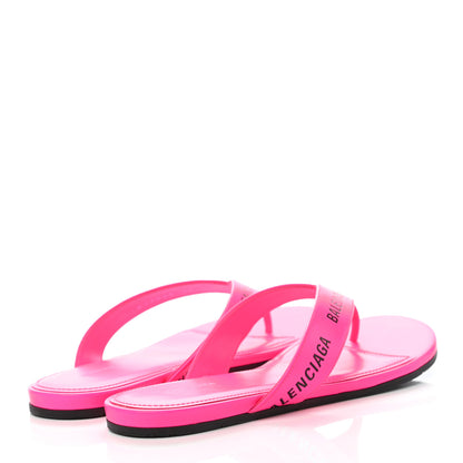 Balenciaga Calfskin Logo Thong Sandals 36 Neon Pink 4 of 7