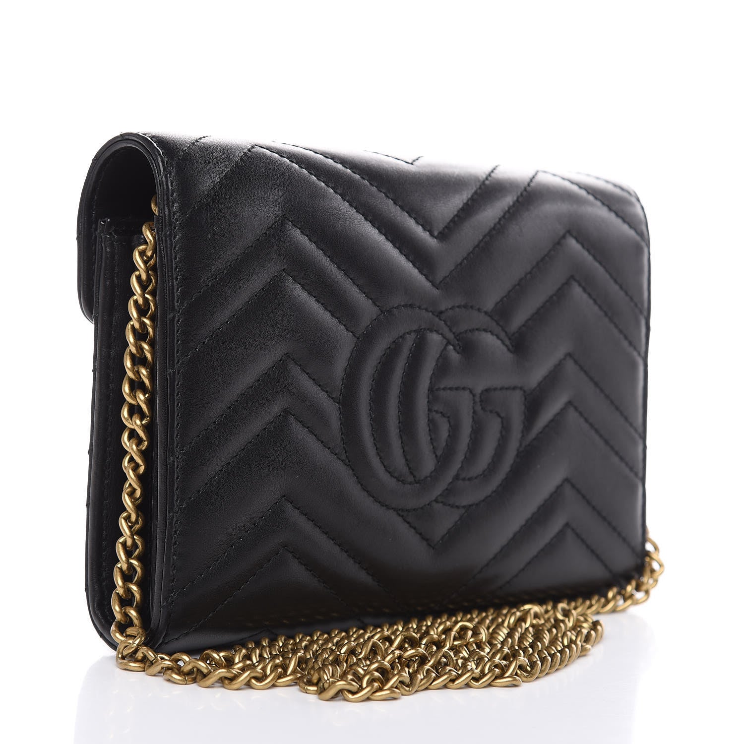 Gucci Calfskin Matelasse GG Marmont Chain Wallet Black 3 of 14