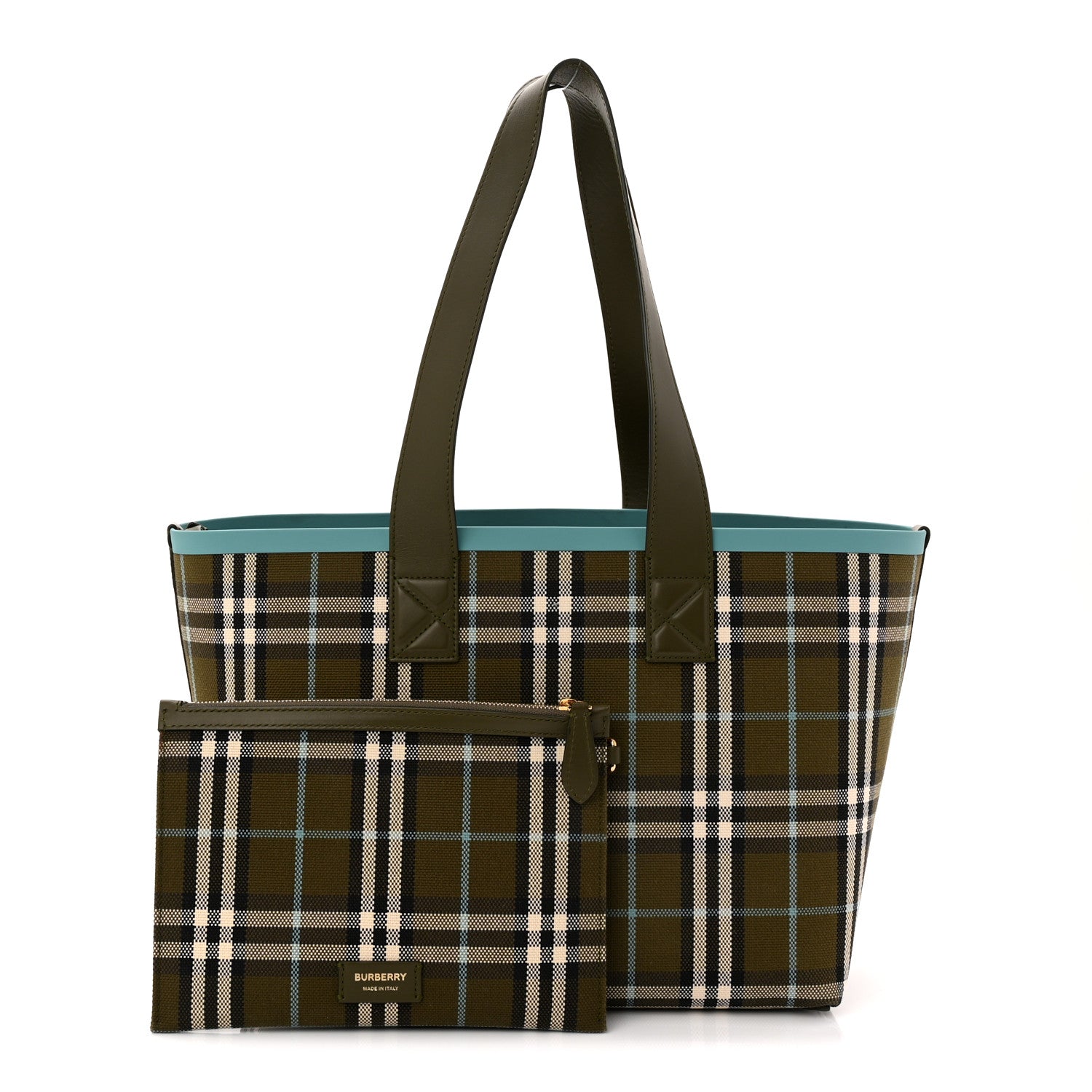 Burberry Cotton Check Small London Tote Bag Olive Green 1775360