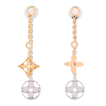 Louis Vuitton 18K Yellow White Pink Gold Diamond Blossom Long Drop Earrings 1 of 4