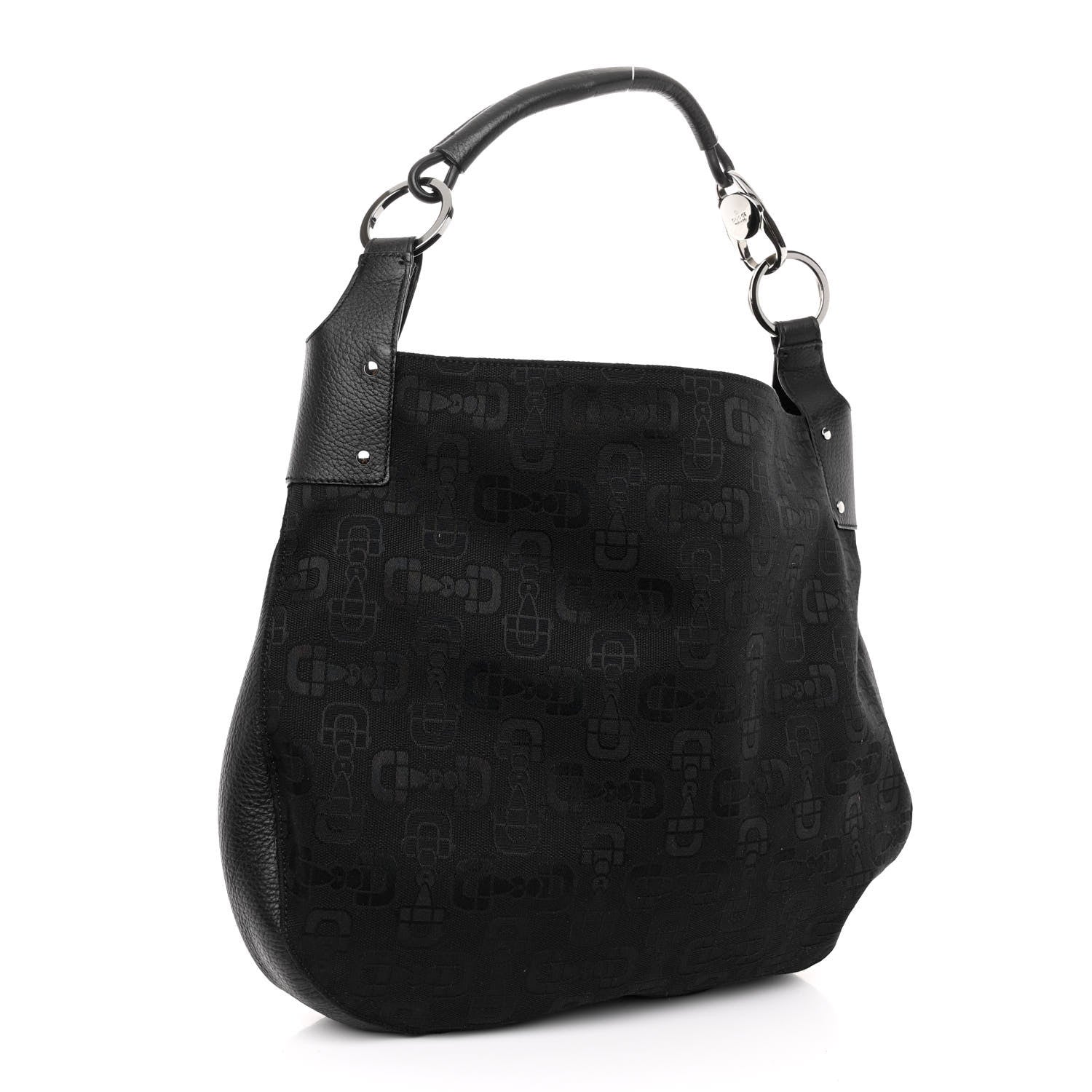 Gucci Canvas Horsebit Print Hobo Black 3 of 12