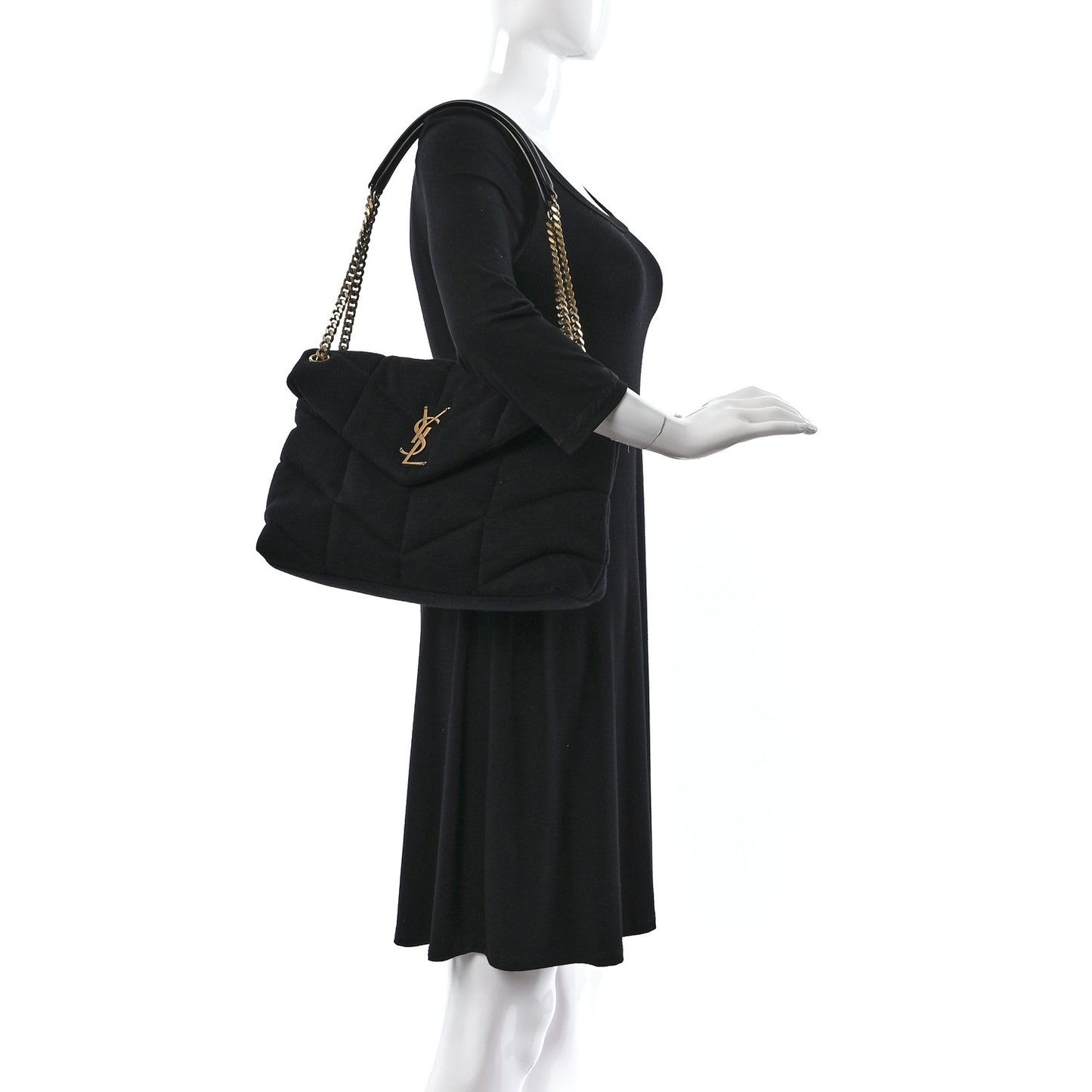 Wool Jersey Quilted Medium Loulou Puffer Monogram Chain Black