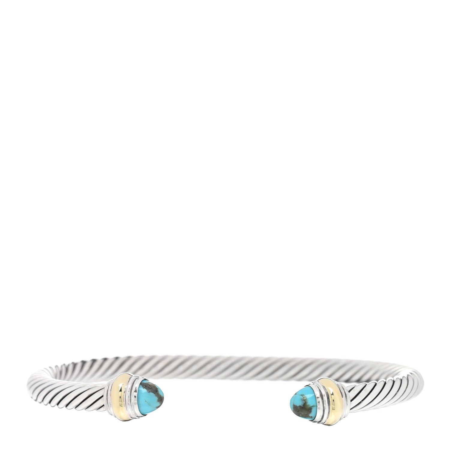 David Yurman Sterling Silver 14K Yellow Gold Turquoise 5mm Cable Classics Bracelet 1 of 3