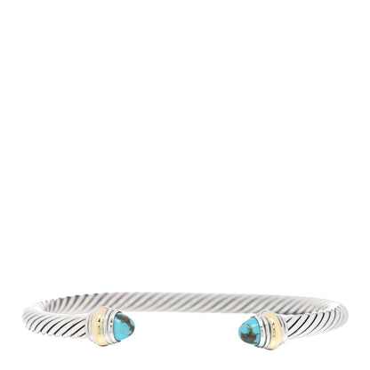 David Yurman Sterling Silver 14K Yellow Gold Turquoise 5mm Cable Classics Bracelet 1 of 3