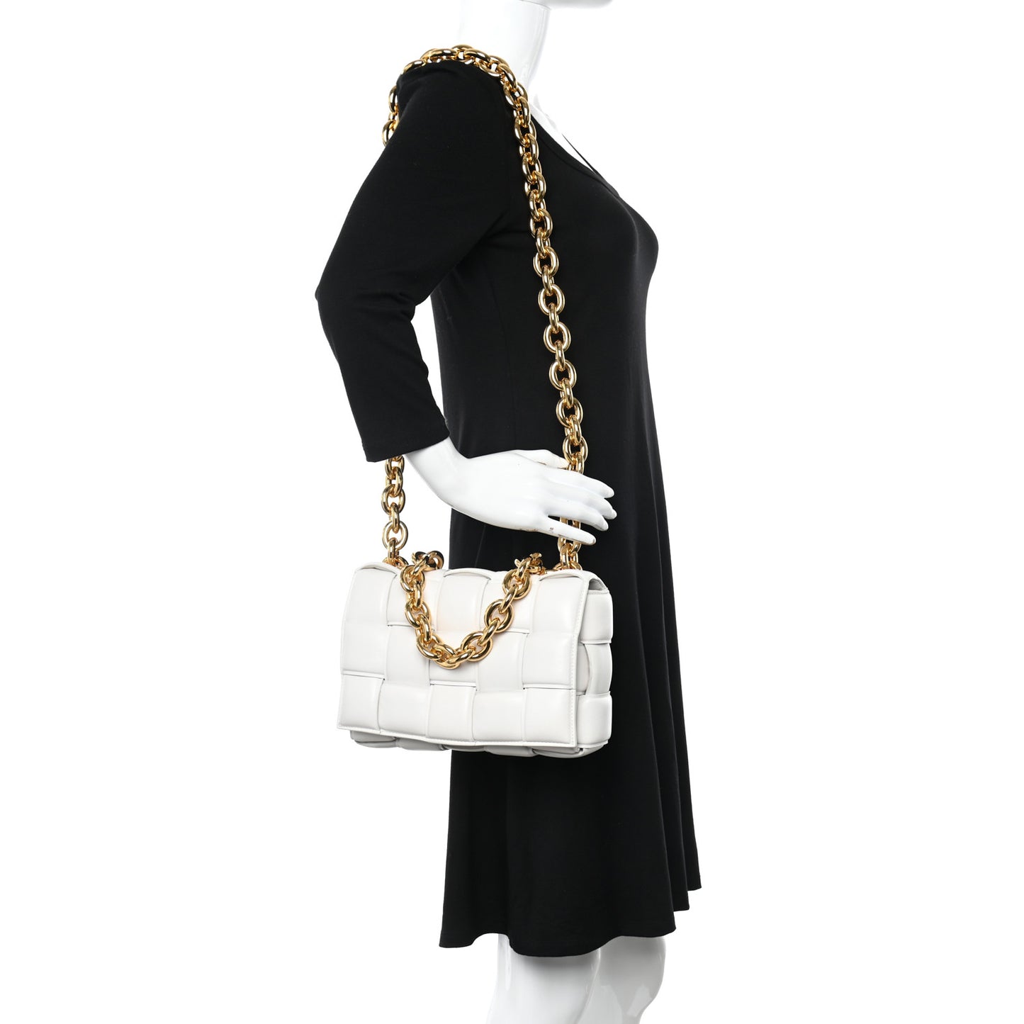 Lambskin Maxi Intreccio Padded Chain Cassette Crossbody Bag White