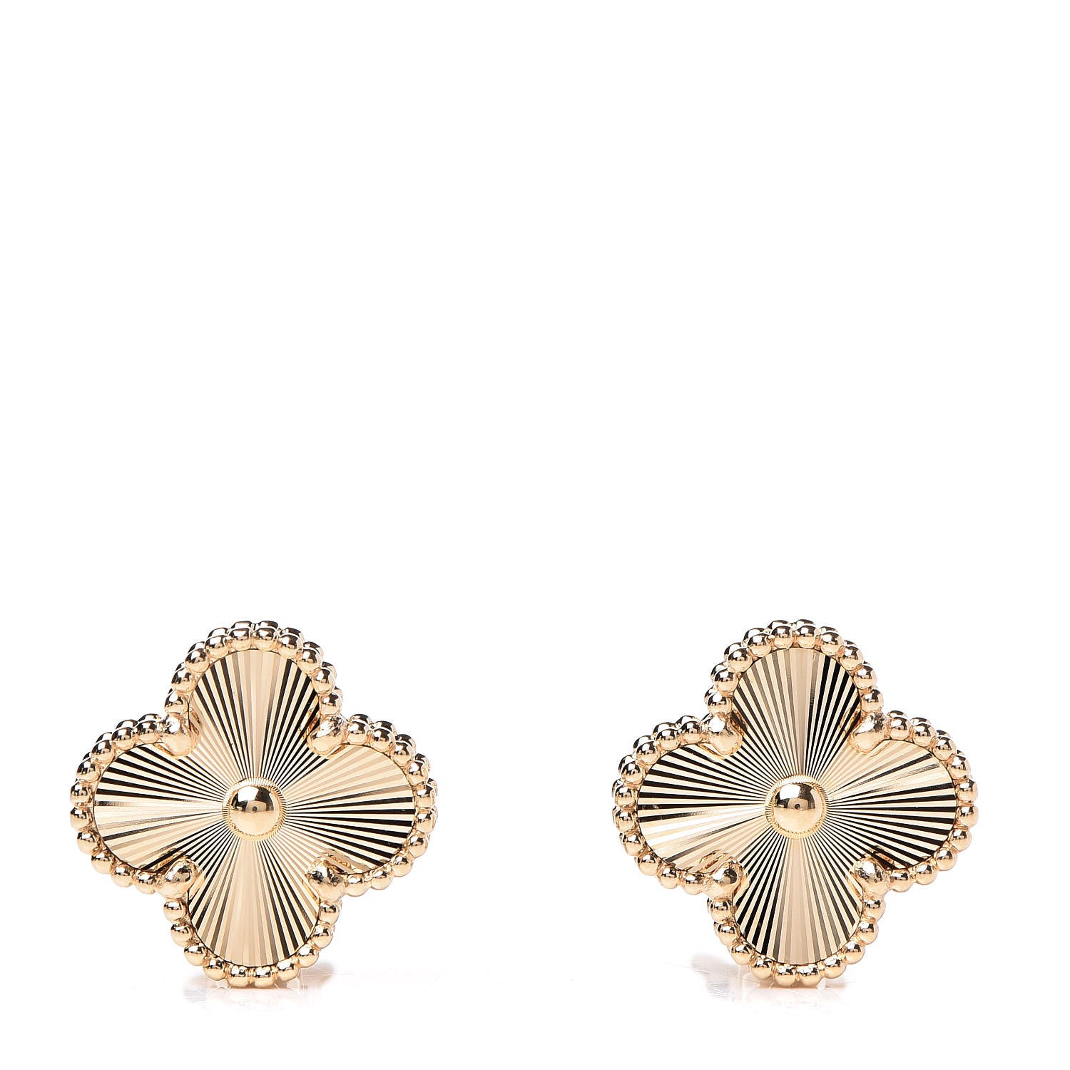 Van Cleef & Arpels 18K Yellow Gold Guilloche Vintage Alhambra Earrings 1 of 5