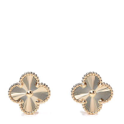 Van Cleef & Arpels 18K Yellow Gold Guilloche Vintage Alhambra Earrings 1 of 5