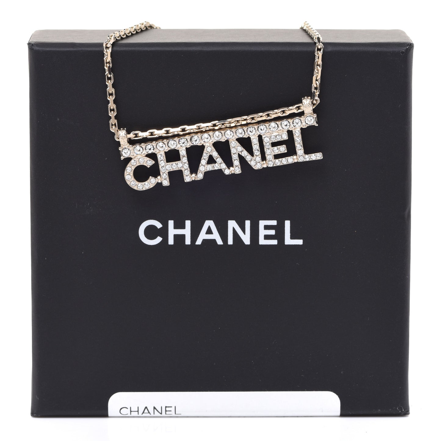 Metal Crystal Logo Necklace Gold