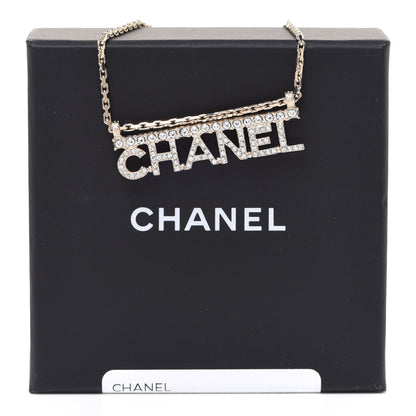 Chanel Metal Crystal Logo Necklace Gold 6 of 6