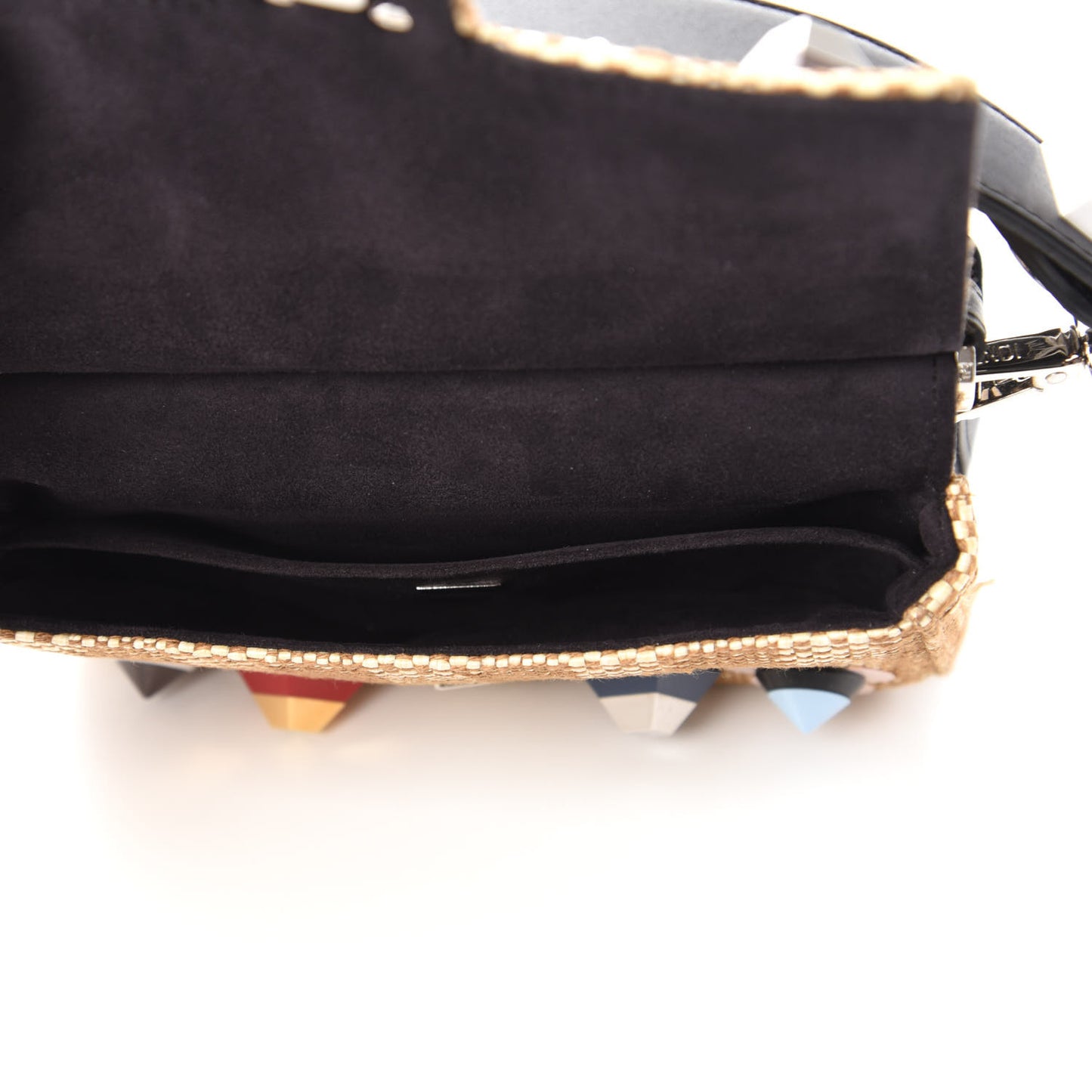 Paglia Vitello Dolce Paillettes Flowerland Studded Striped Micro Double Baguette Natural Multicolor
