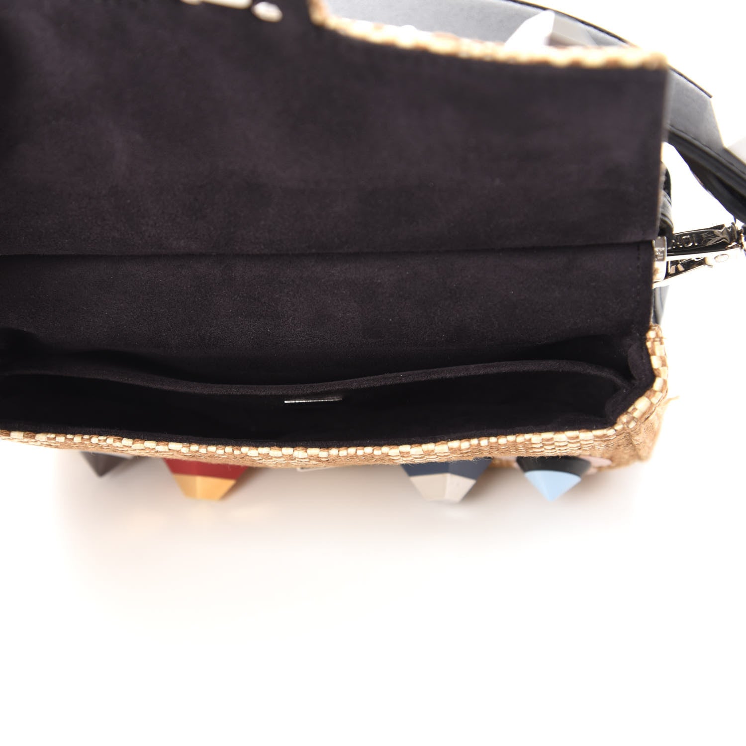 Fendi Paglia Vitello Dolce Paillettes Flowerland Studded Striped Micro Double Baguette Natural Multicolor 5 of 10