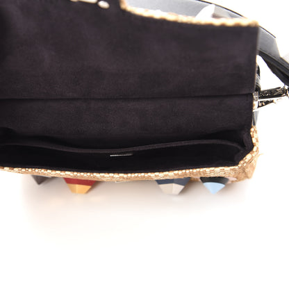 Fendi Paglia Vitello Dolce Paillettes Flowerland Studded Striped Micro Double Baguette Natural Multicolor 5 of 10