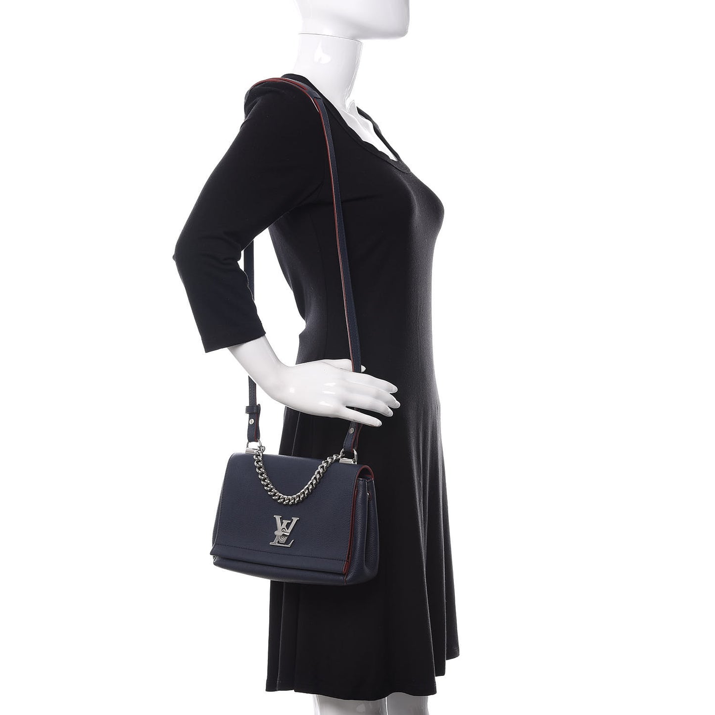 Calfskin Lockme II Chain Bag BB Marine Rouge