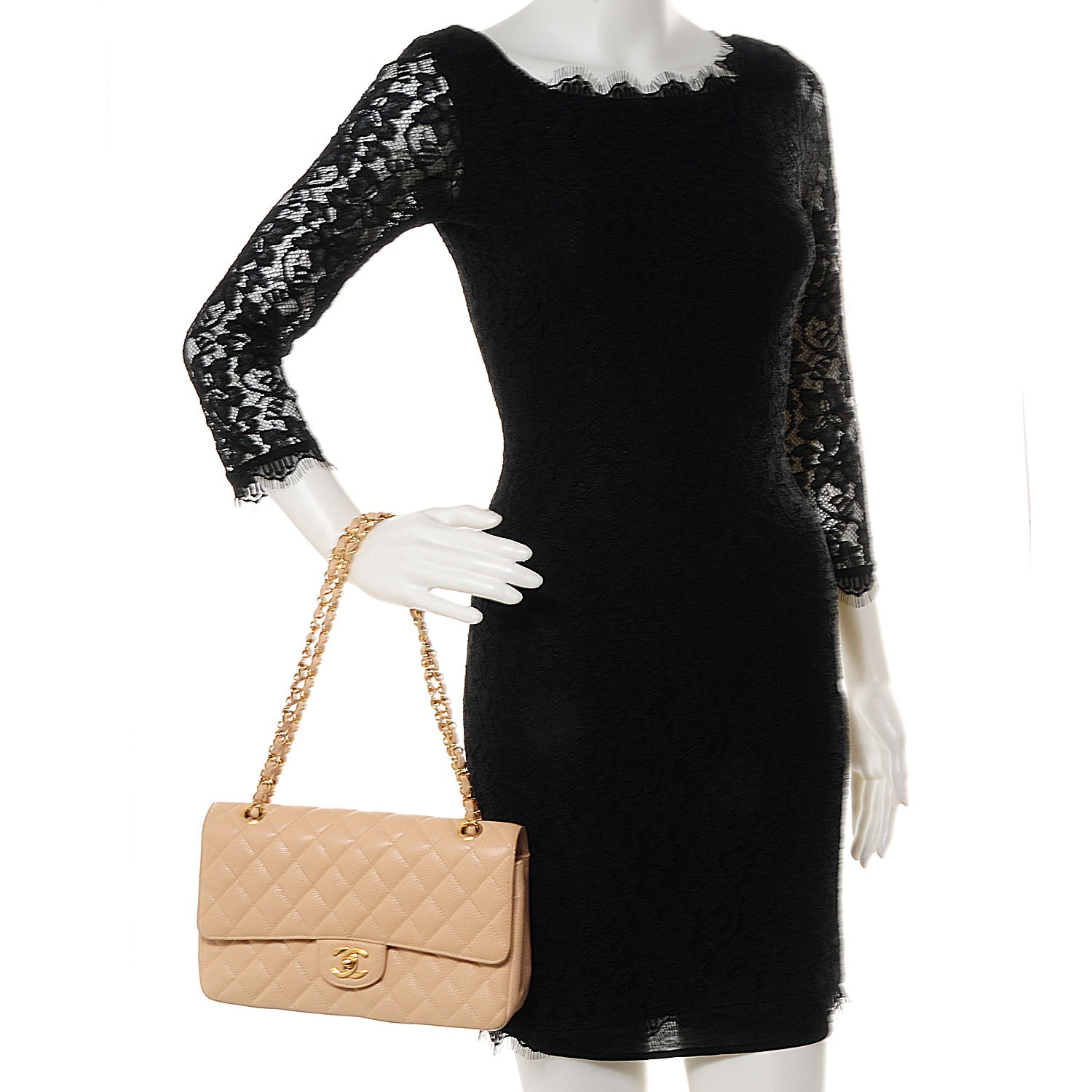 Chanel Caviar Quilted Medium Double Flap Beige Clair 2 of 9