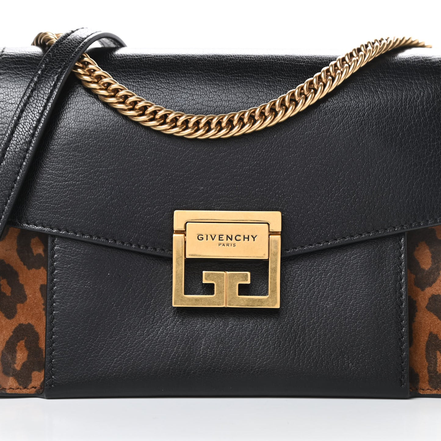 Calfskin Suede Leopard Print Small GV3 Shoulder Bag Black Chestnut