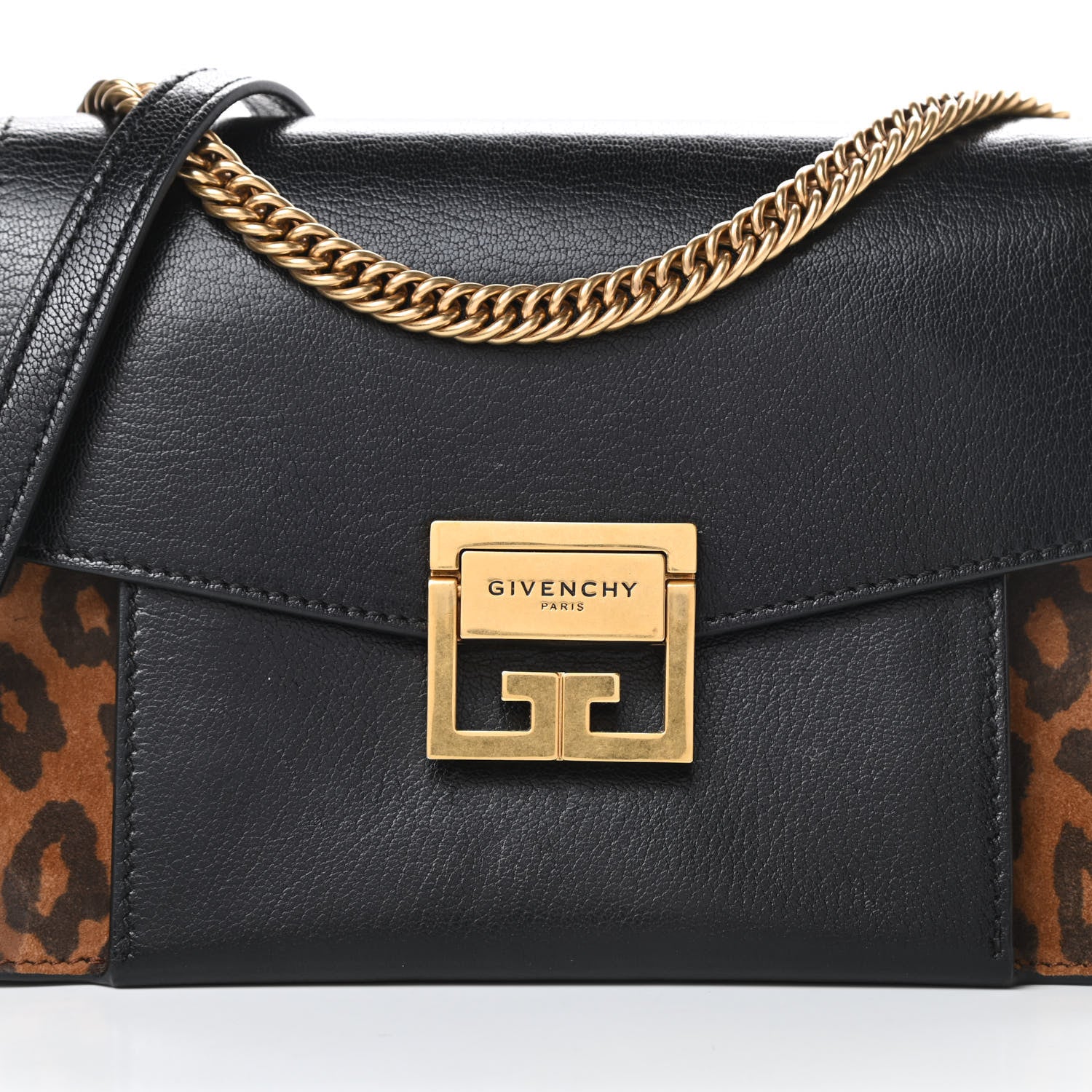 Givenchy Calfskin Suede Leopard Print Small GV3 Shoulder Bag Black Chestnut 7 of 13