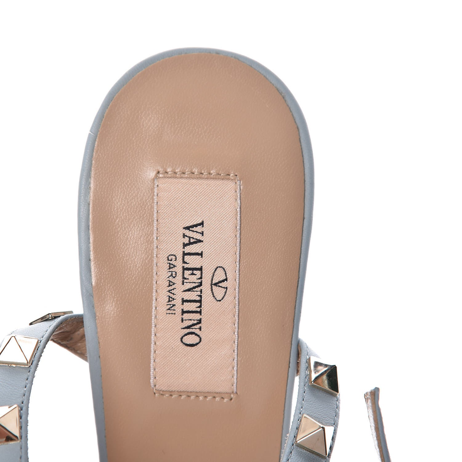 Valentino Garavani Pebbled Calfskin Rockstud Ankle Strap 65mm Pumps 38.5 Sky Sorbet 7 of 7