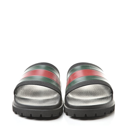 Gucci Rubber Web Mens Lug Sole Slide Sandals 8 Black Green Red 2 of 12