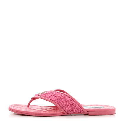 Chanel Lambskin Tweed CC Thong Sandals 38.5 Pink 1 of 9