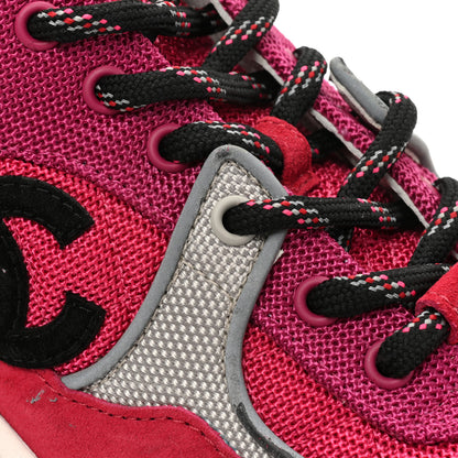 Chanel Mesh Suede Calfskin Grained Calfskin Womens CC Sneakers 37.5 Dark Pink Silver 10 of 19