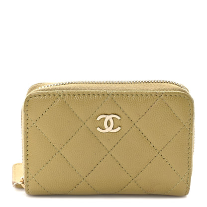 Chanel Caviar Quilted Zip Around Coin Purse Wallet Light Green 1 of 6