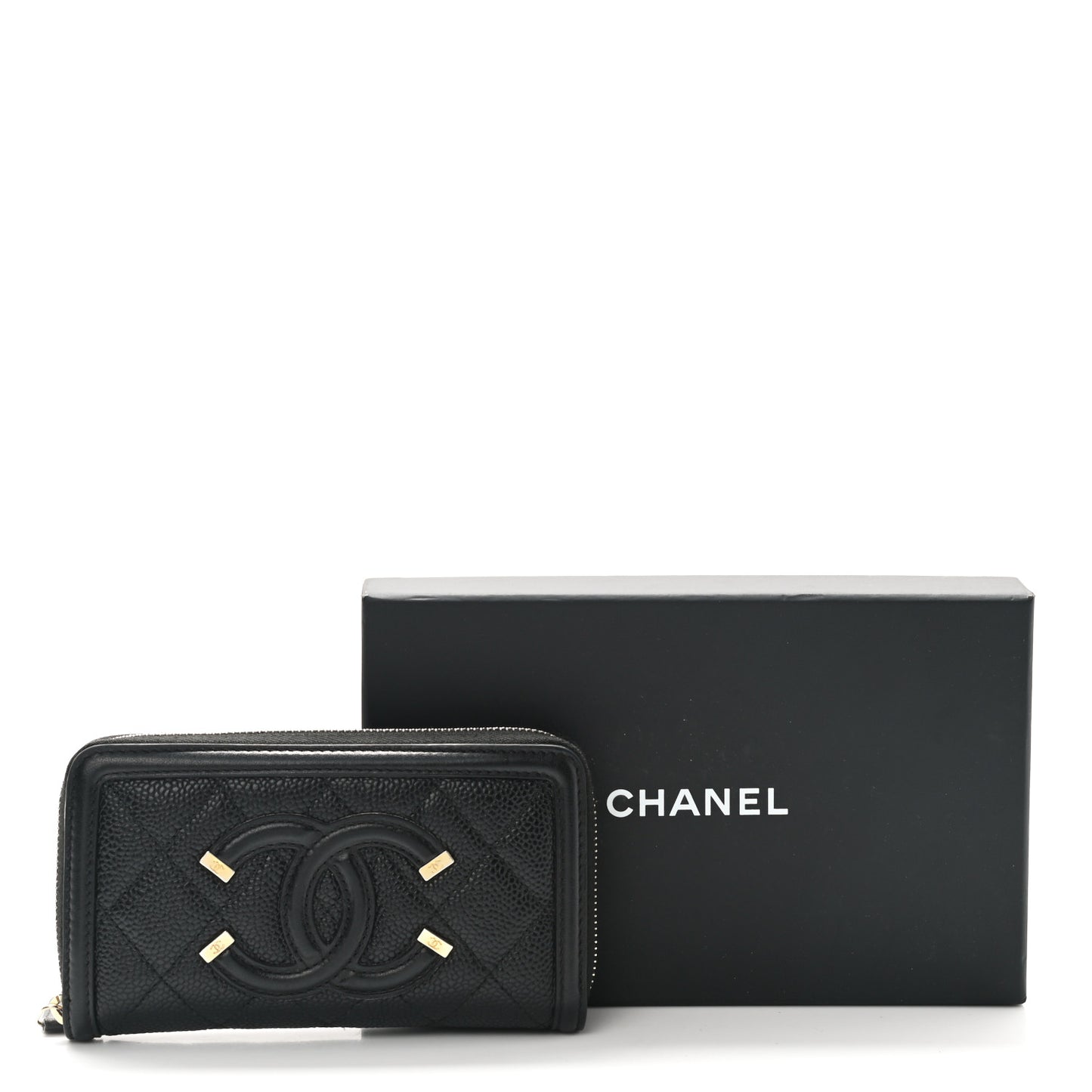 Caviar Quilted Medium Filigree Zip Around Wallet Black