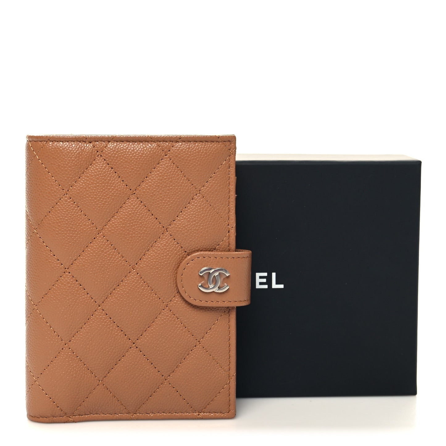 Caviar Quilted Passport Holder Camel