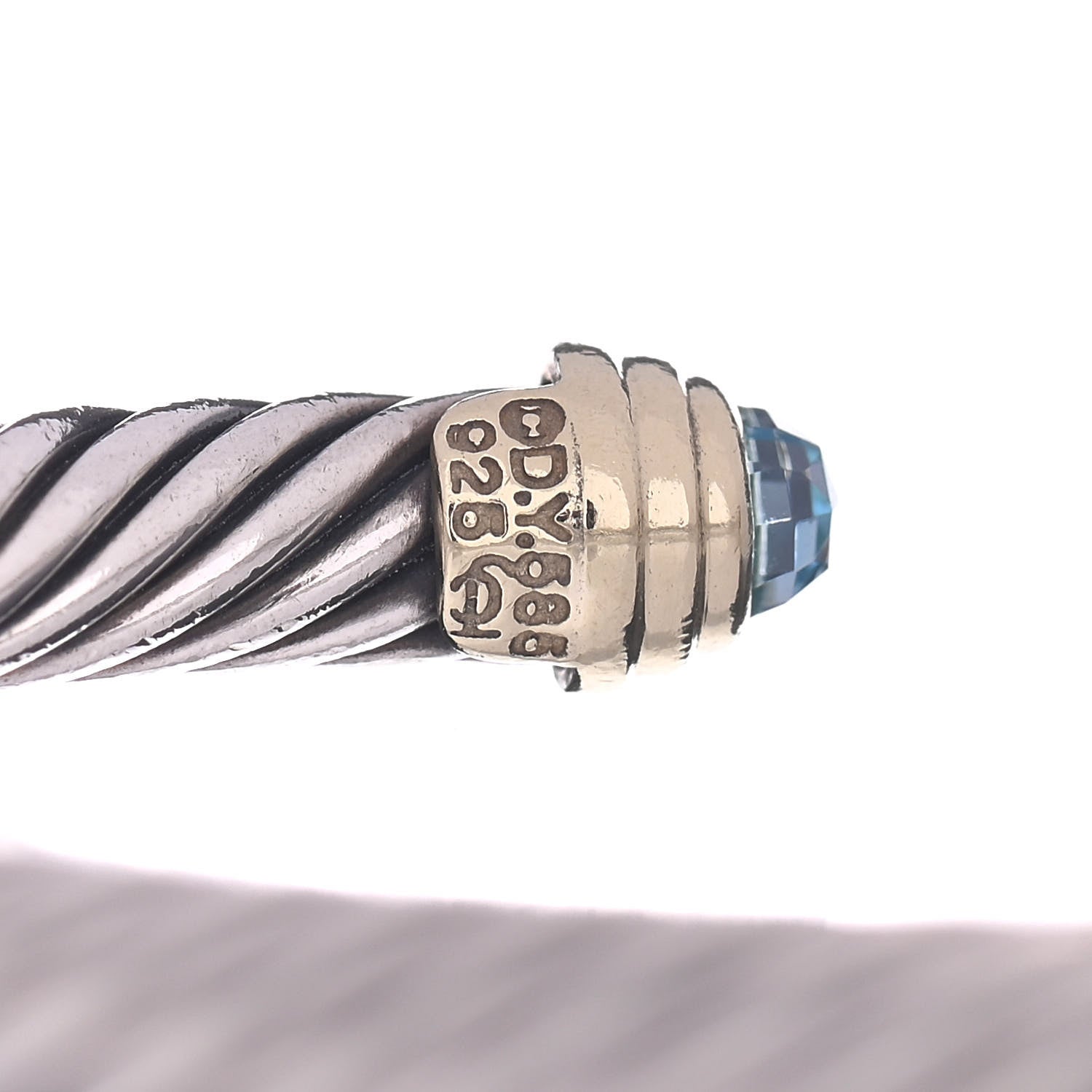 David Yurman Sterling Silver 14K Yellow Gold Blue Topaz 5mm Cable Classics Petite Color Bracelet 4 of 4