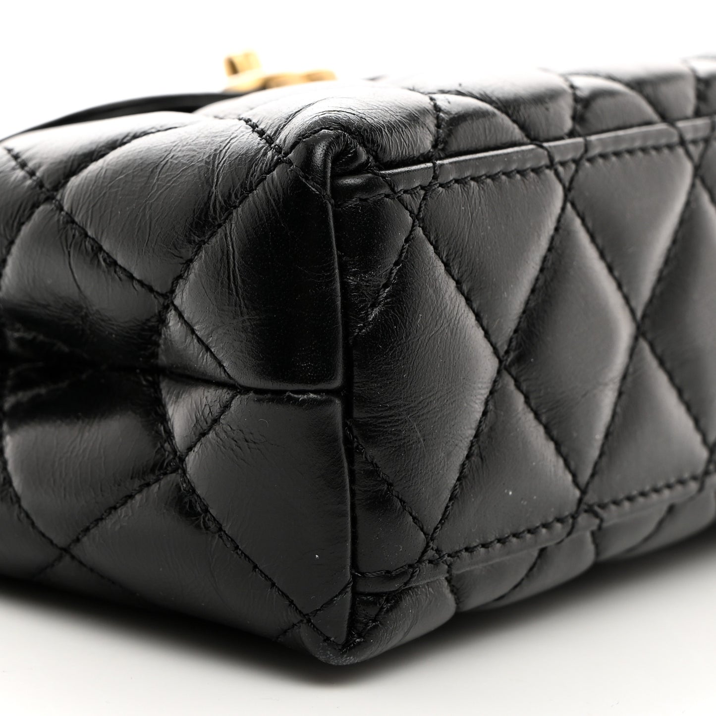 Shiny Aged Calfskin Quilted Nano Kelly Shopper Black