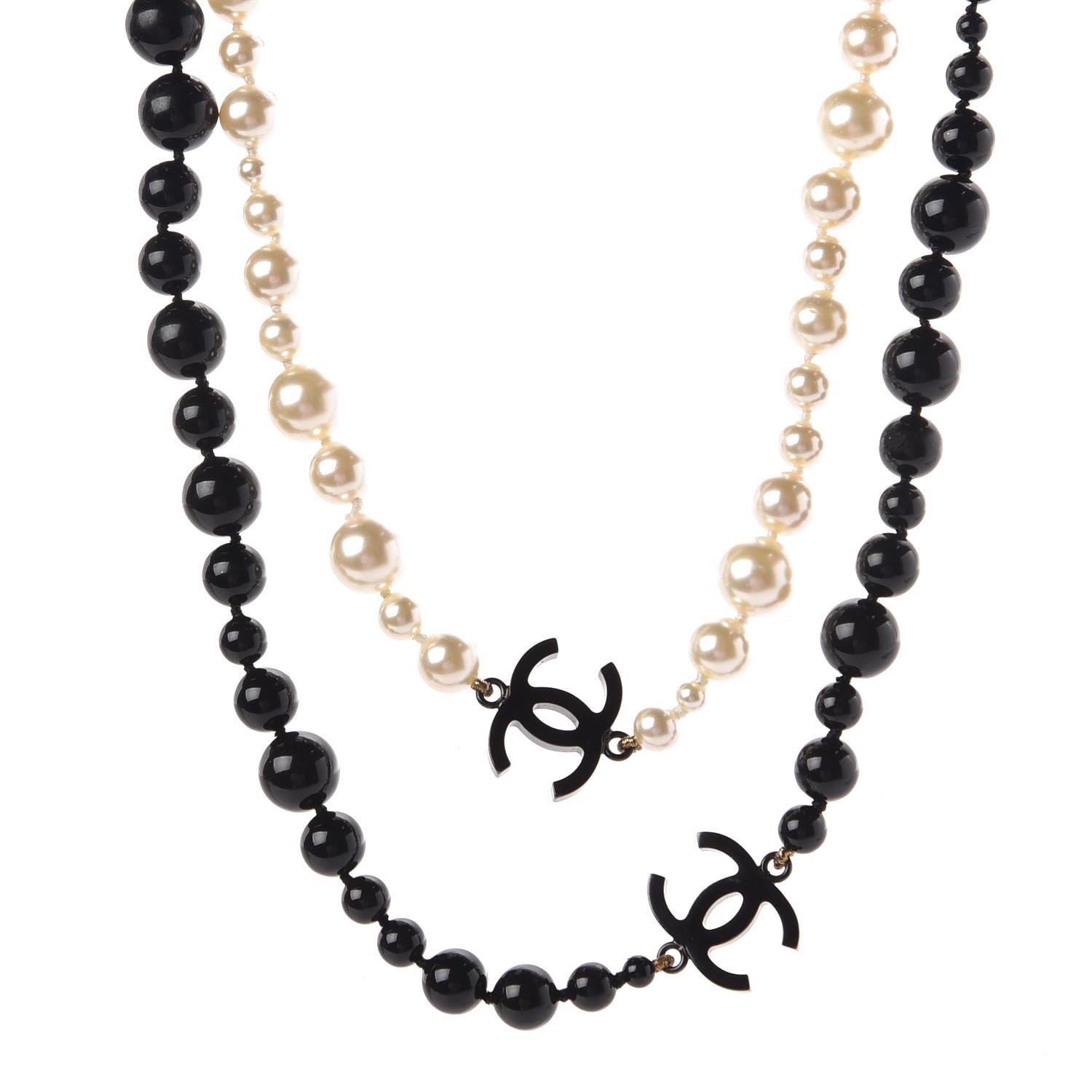 Chanel Pearl Beaded CC Long Necklace Black White 1 of 6