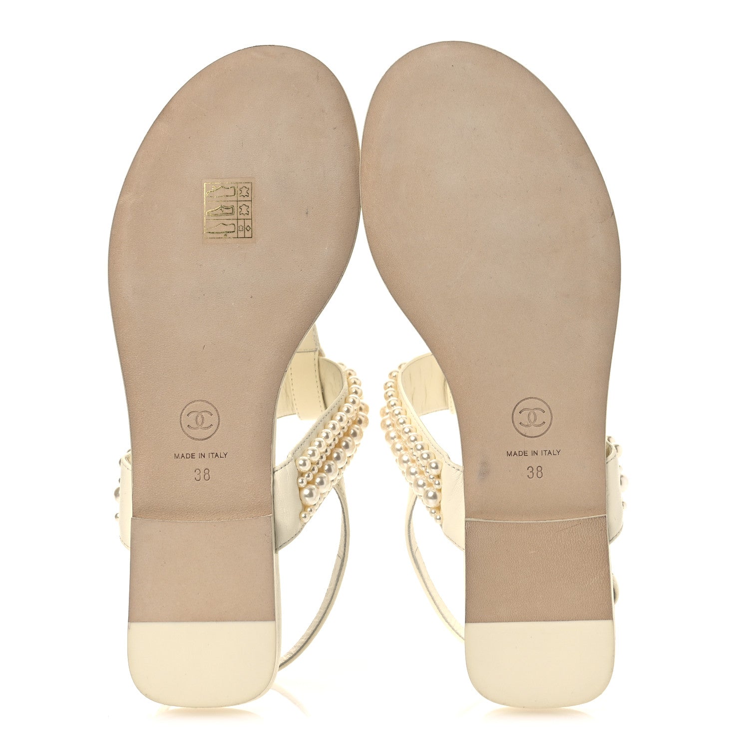 Chanel Lambskin Pearl Mini CC Thong Sandals 38 White 1762164