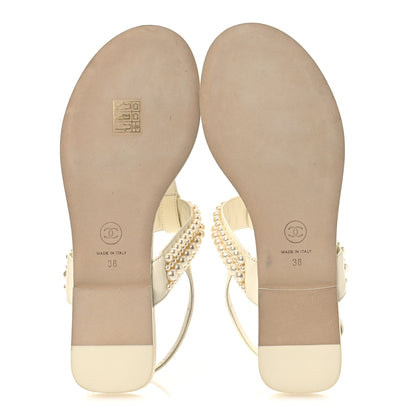 Chanel Lambskin Pearl Mini CC Thong Sandals 38 White 7 of 11