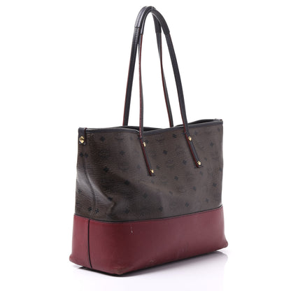 MCM Visetos Calfskin Logo Medium Shopper Tote Dark Brown Dark Red 2 of 13