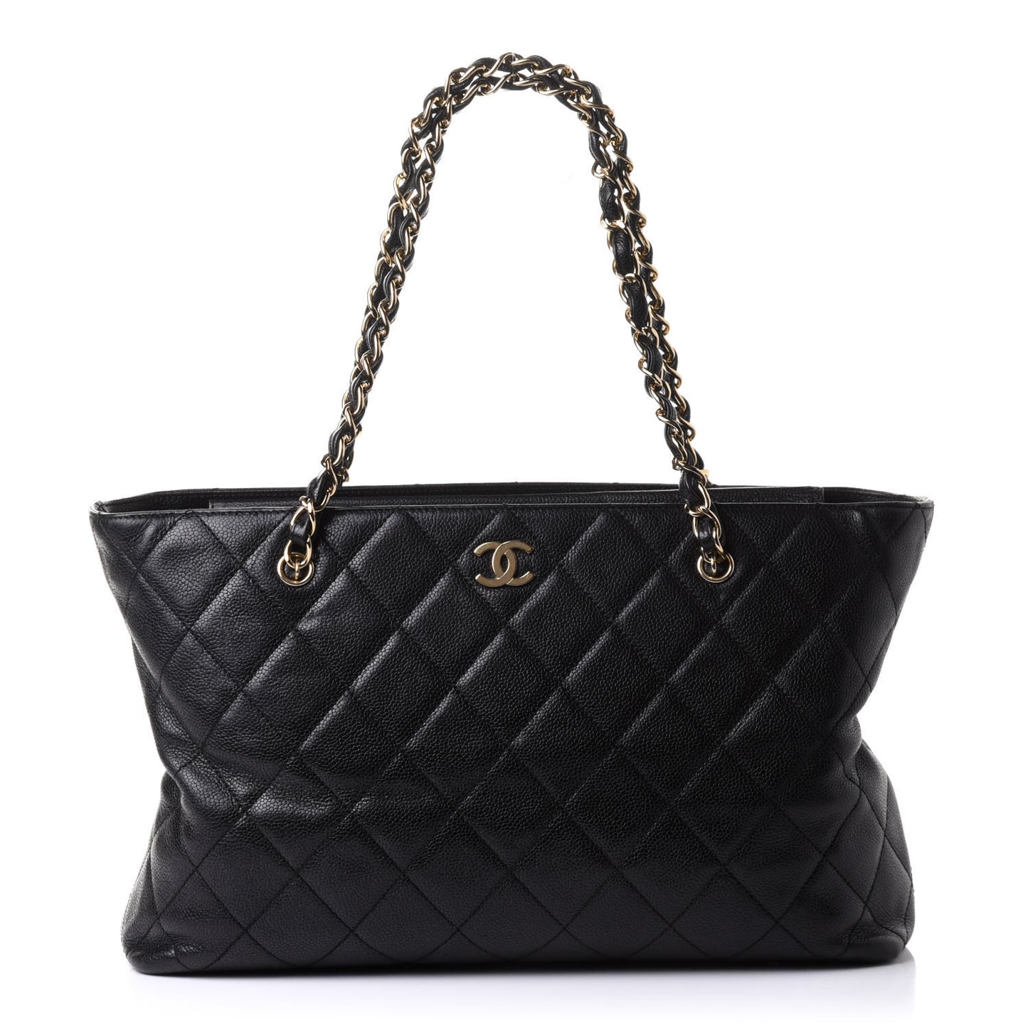 Caviar Quilted Shopping Tote Black
