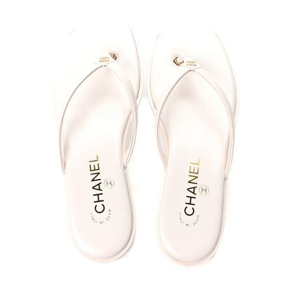 Chanel Goatskin CC Times Square Thong Sandals 38 White 2 of 10