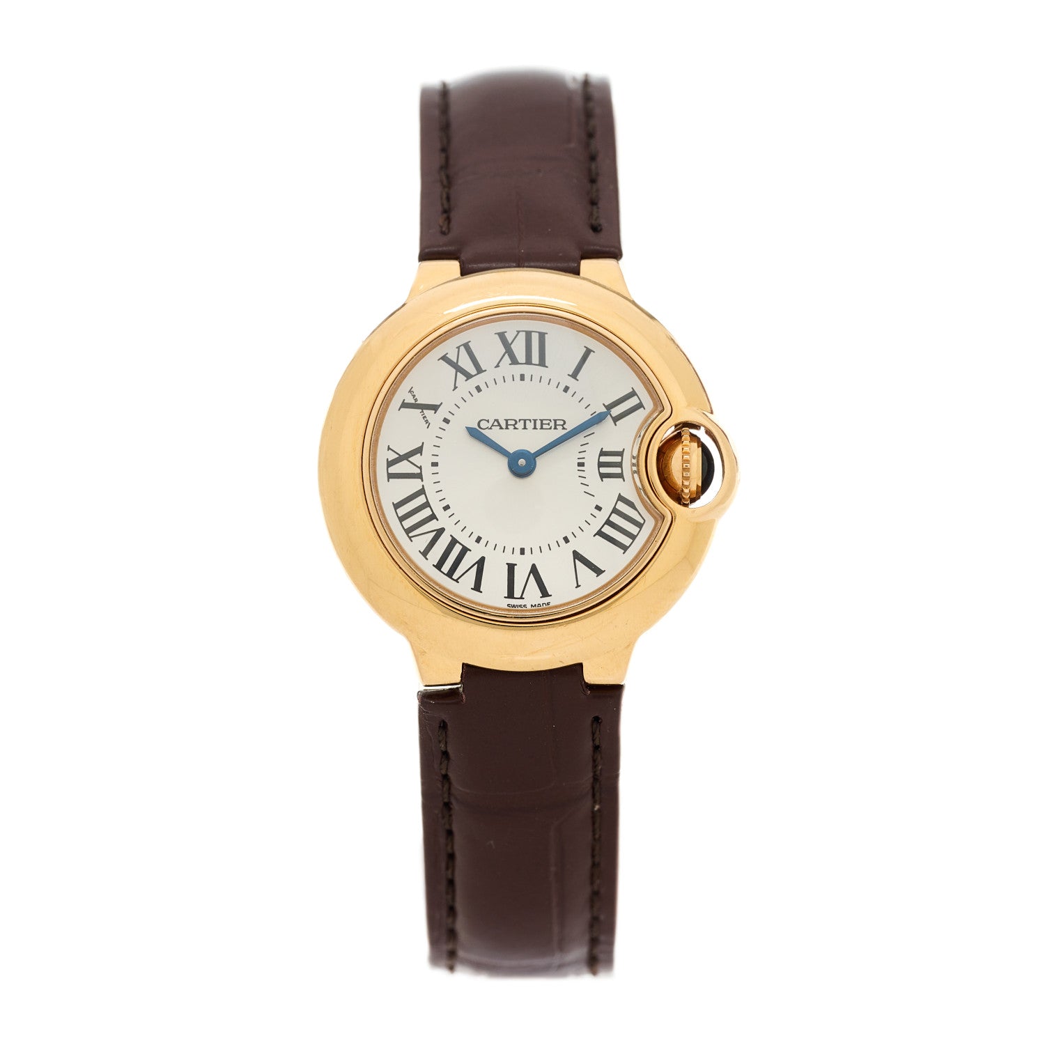 Cartier 18K Pink Gold Alligator 28mm Ballon Bleu De Cartier Quartz Watch Brown 1 of 4