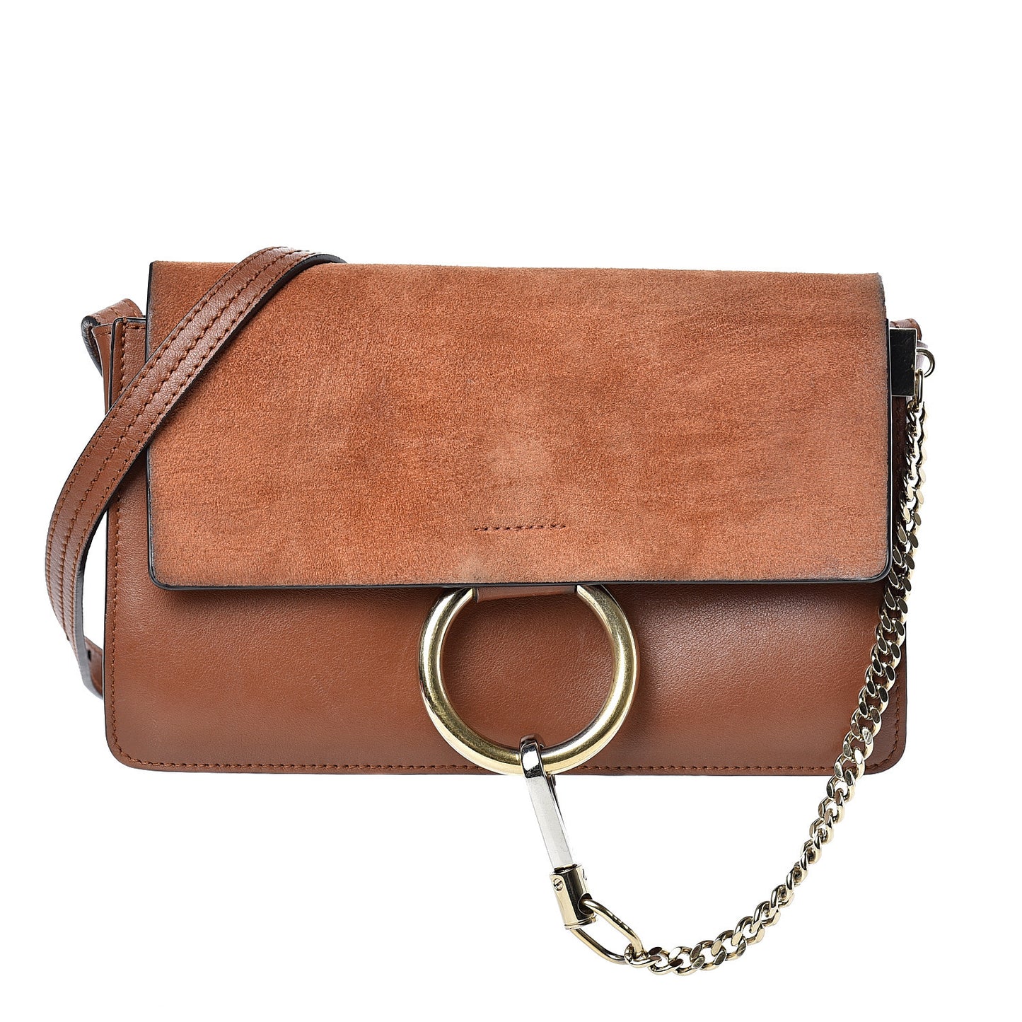 Suede Calfskin Small Faye Shoulder Bag Tobacco
