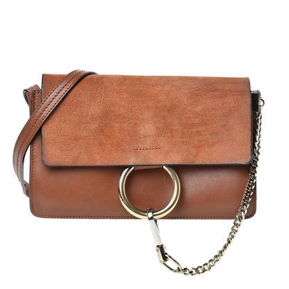 Chloe Suede Calfskin Small Faye Shoulder Bag Tobacco 1 of 21