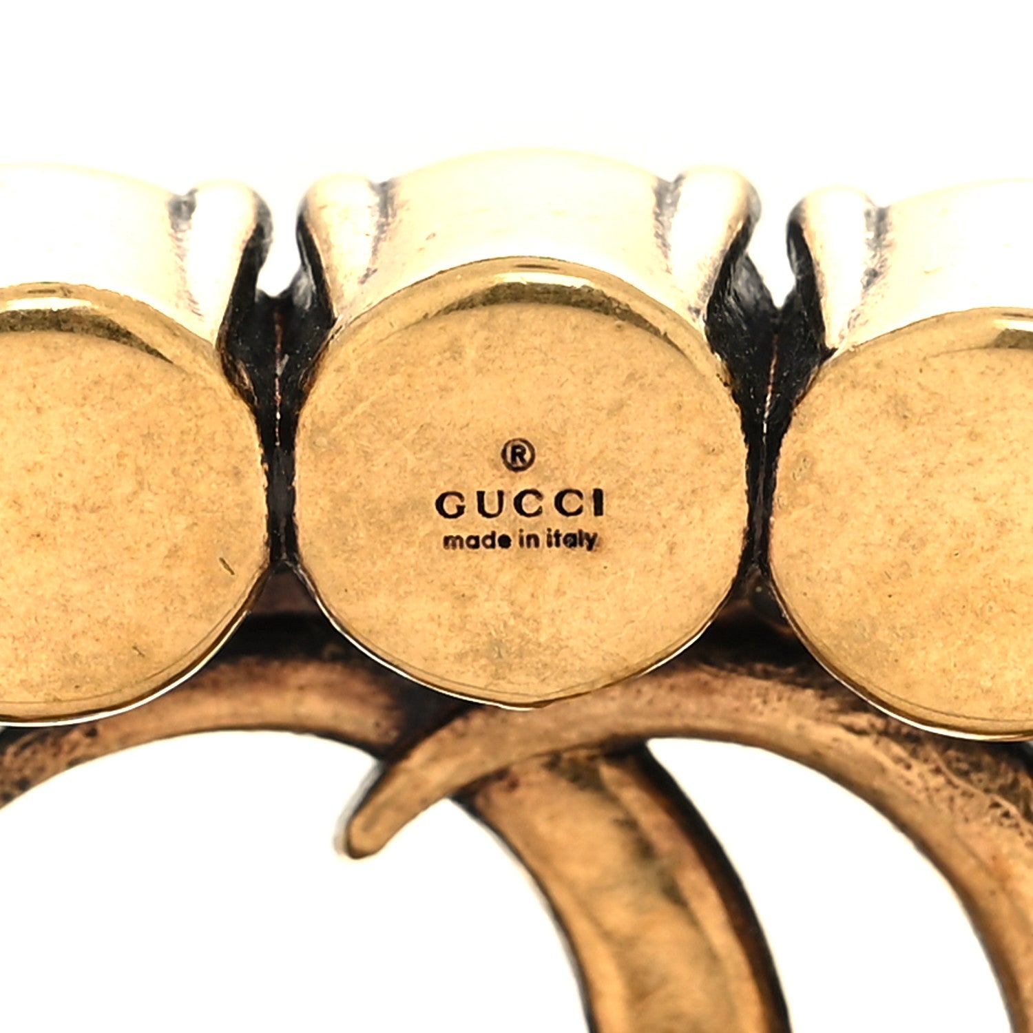 Gucci Metal Crystal Double G Brooch Aged Gold 3 of 3