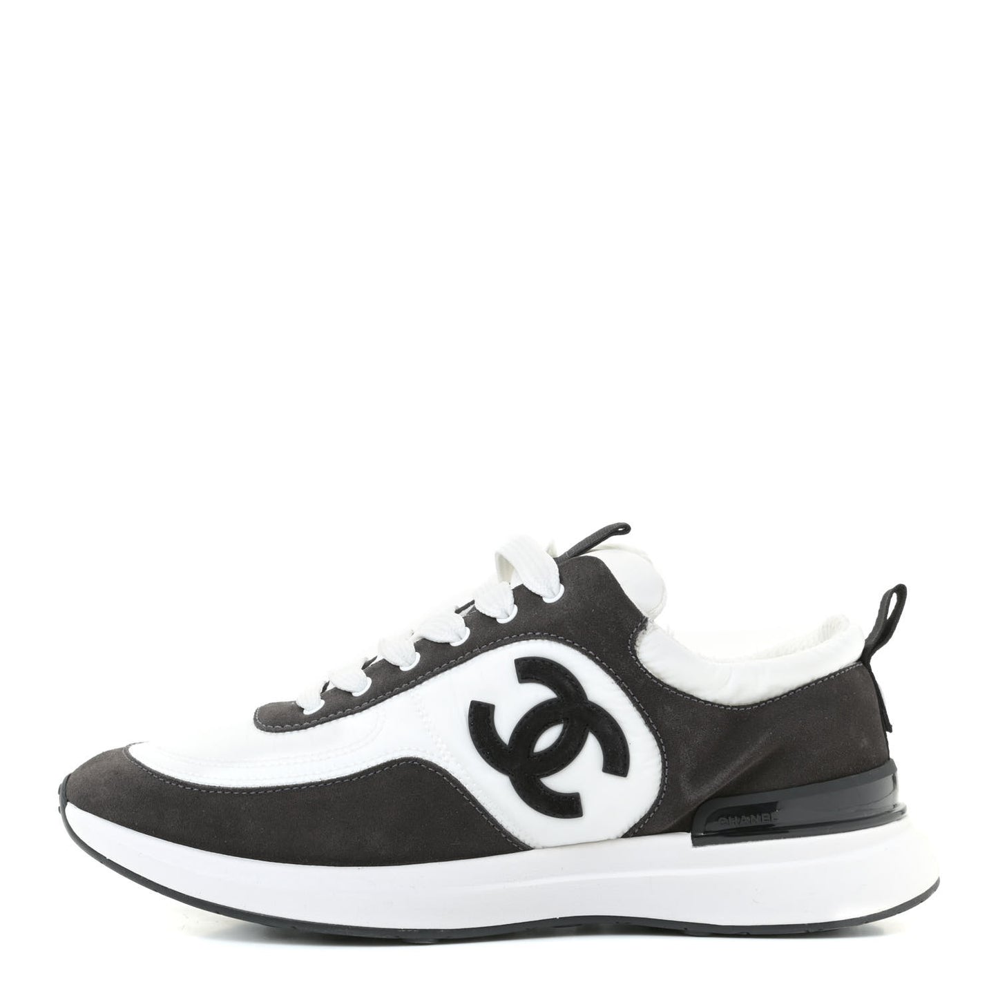 Nylon Calfskin Suede Womens CC Sneakers 39.5 White Black