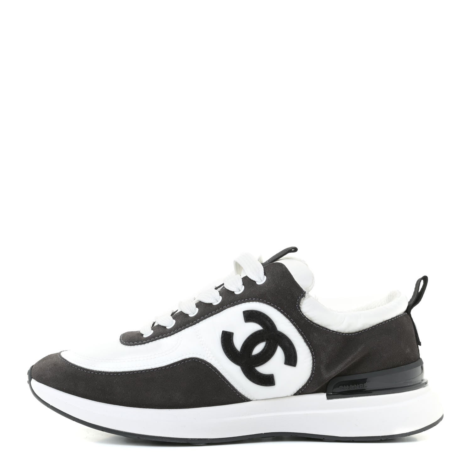 Chanel Nylon Calfskin Suede Womens CC Sneakers 39.5 White Black 1 of 12