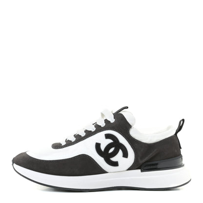 Chanel Nylon Calfskin Suede Womens CC Sneakers 39.5 White Black 1 of 12