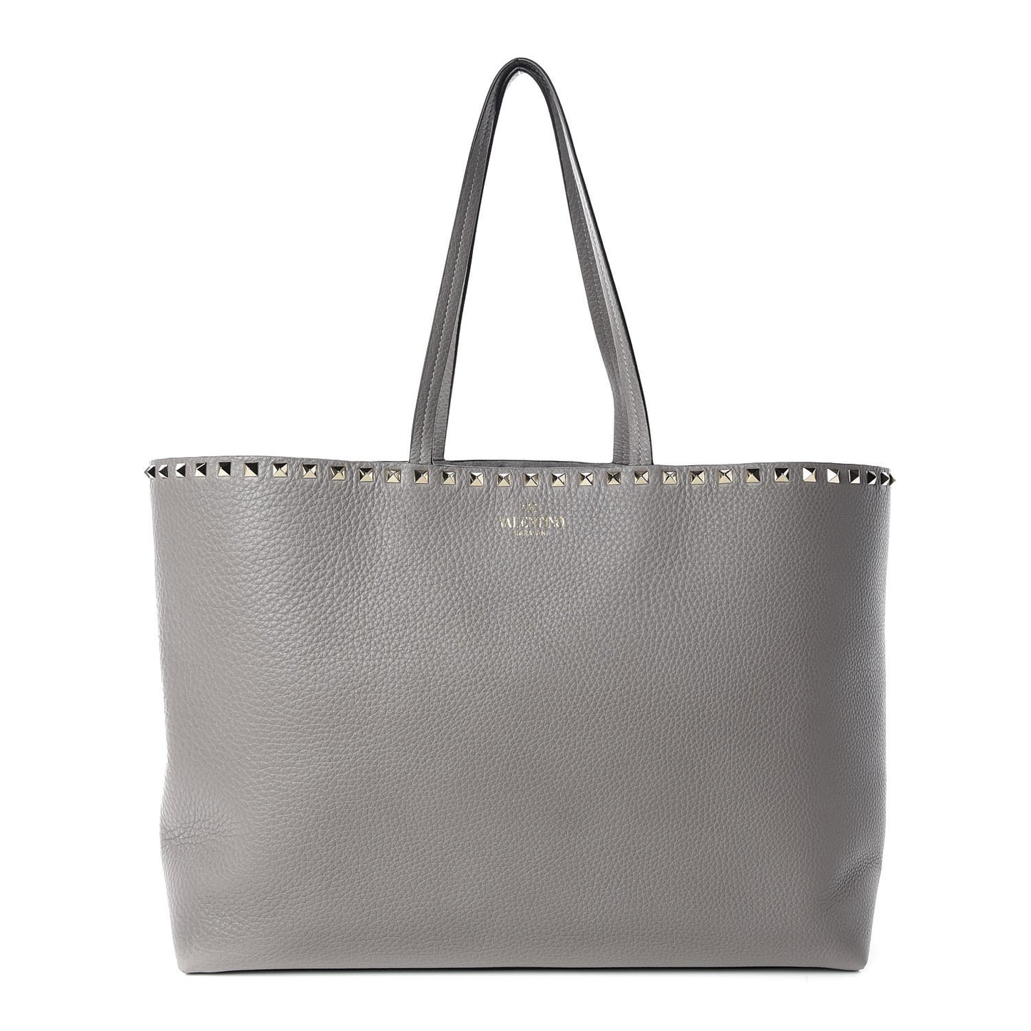 Grained Calfskin Rockstud Shoulder Tote Perla
